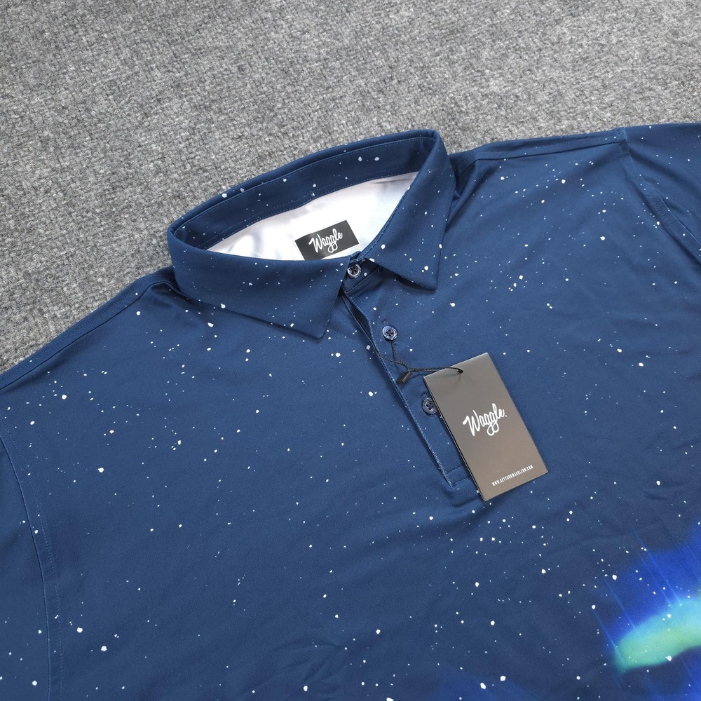 Waggle Polo Shirt Mens 3XL Blue Northern Lights Print Performance Golf Stretch